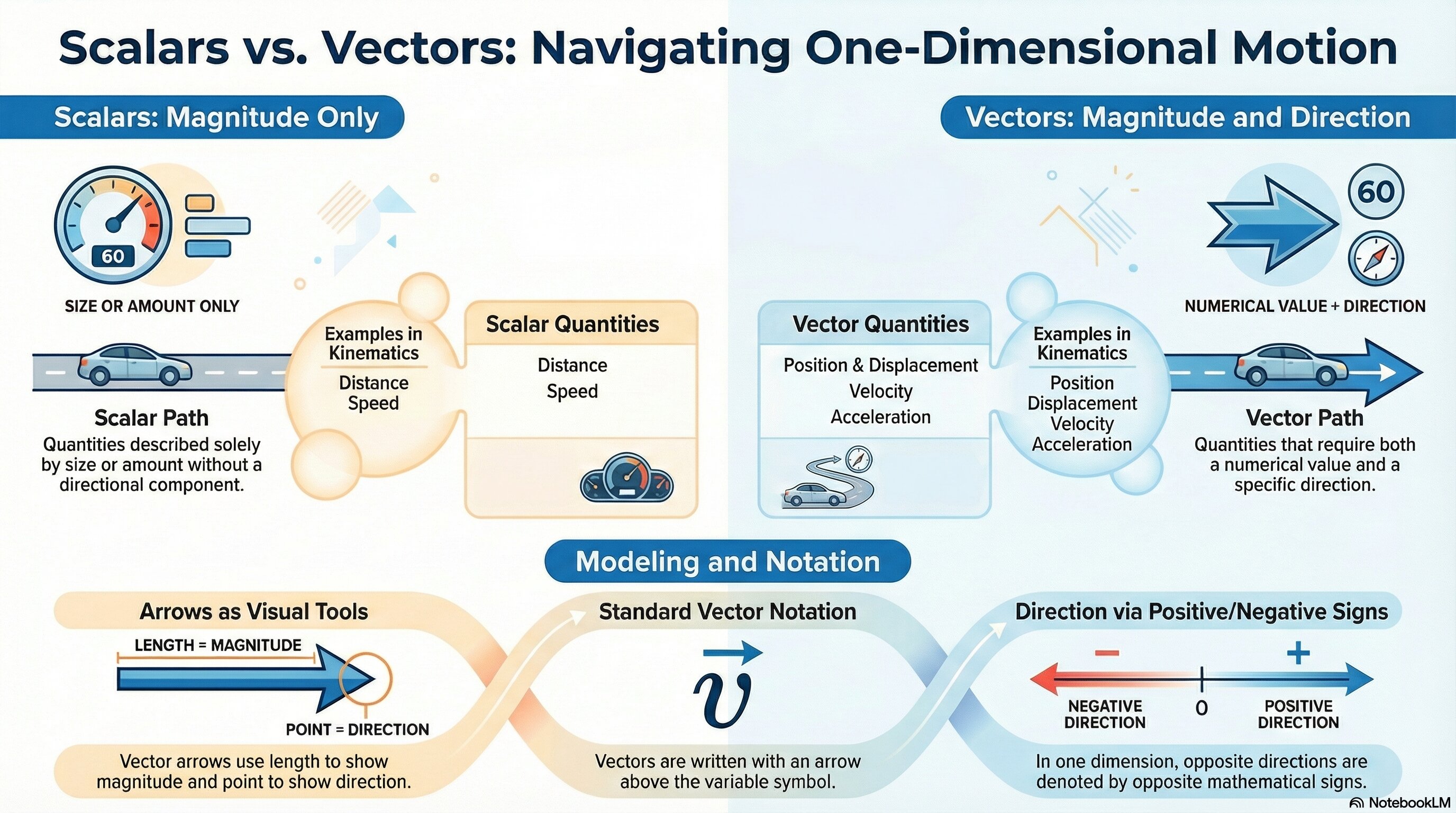 Scalars and Vectors in One Dimension infographic
