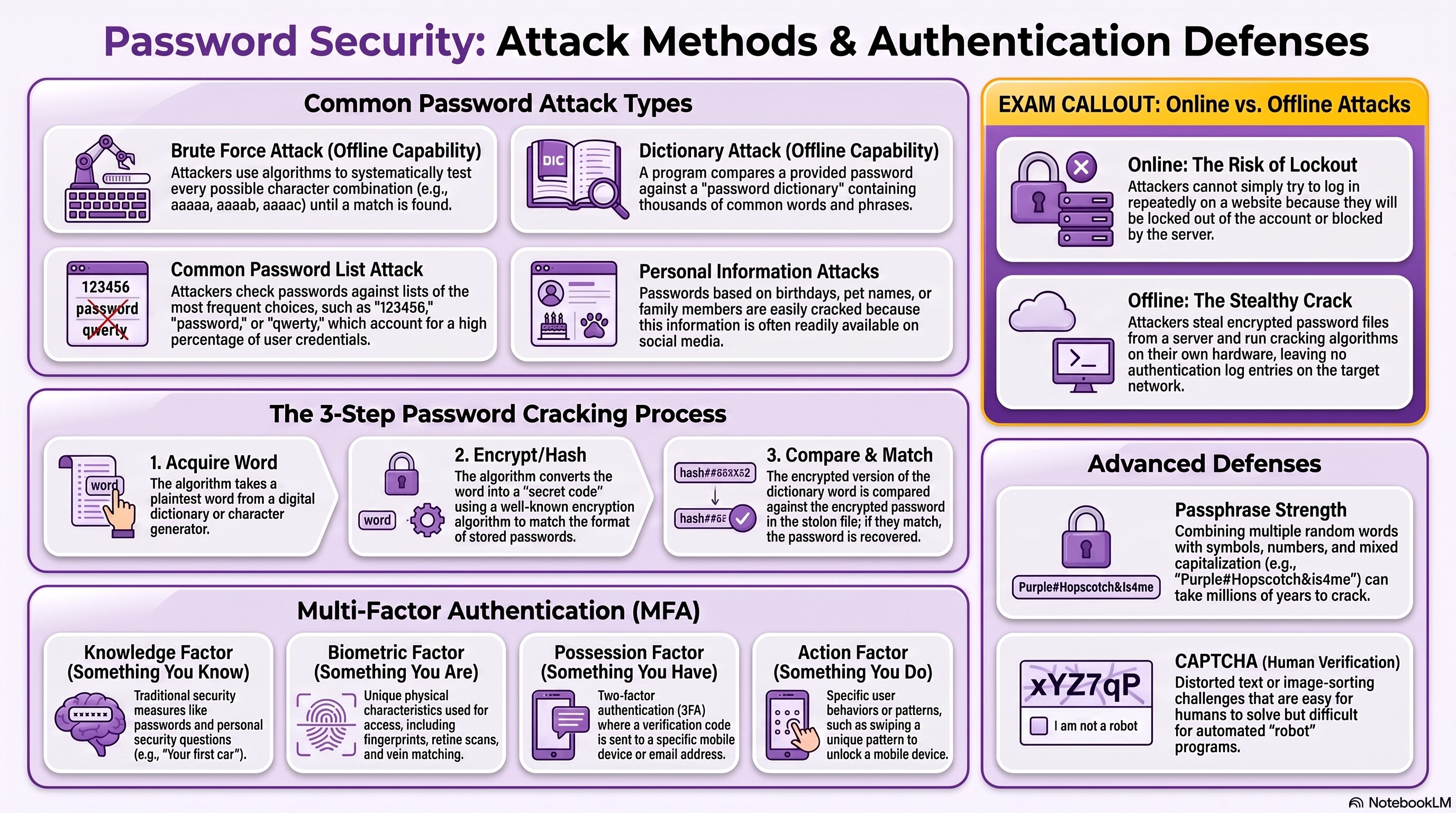 Password Attacks and Authentication Defenses infographic